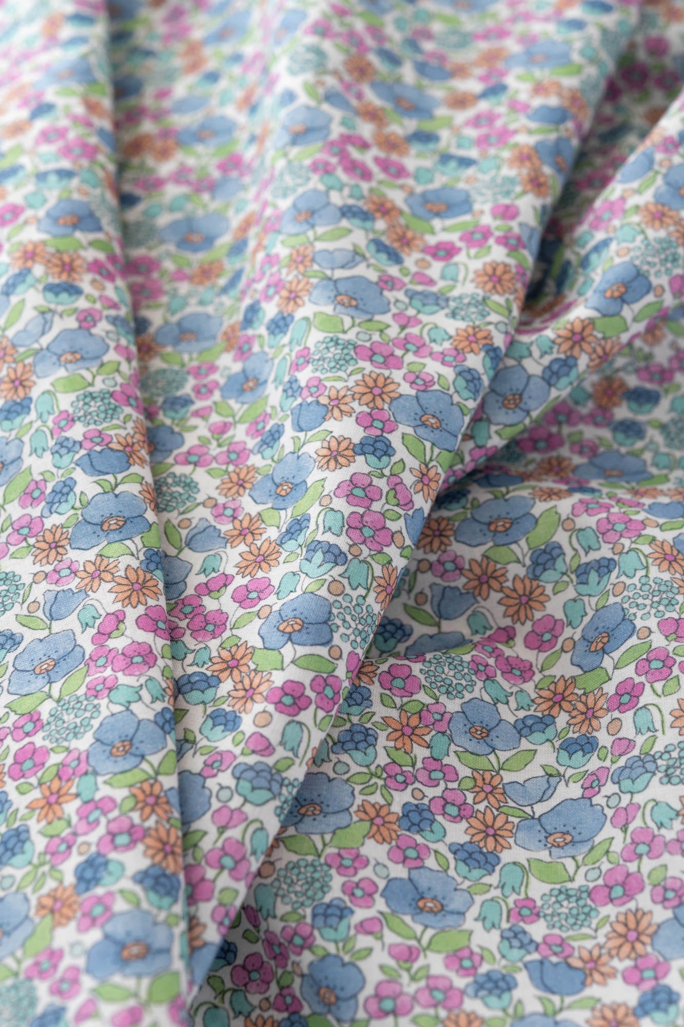 Voile de coton BIO "Fleurs Bleues"