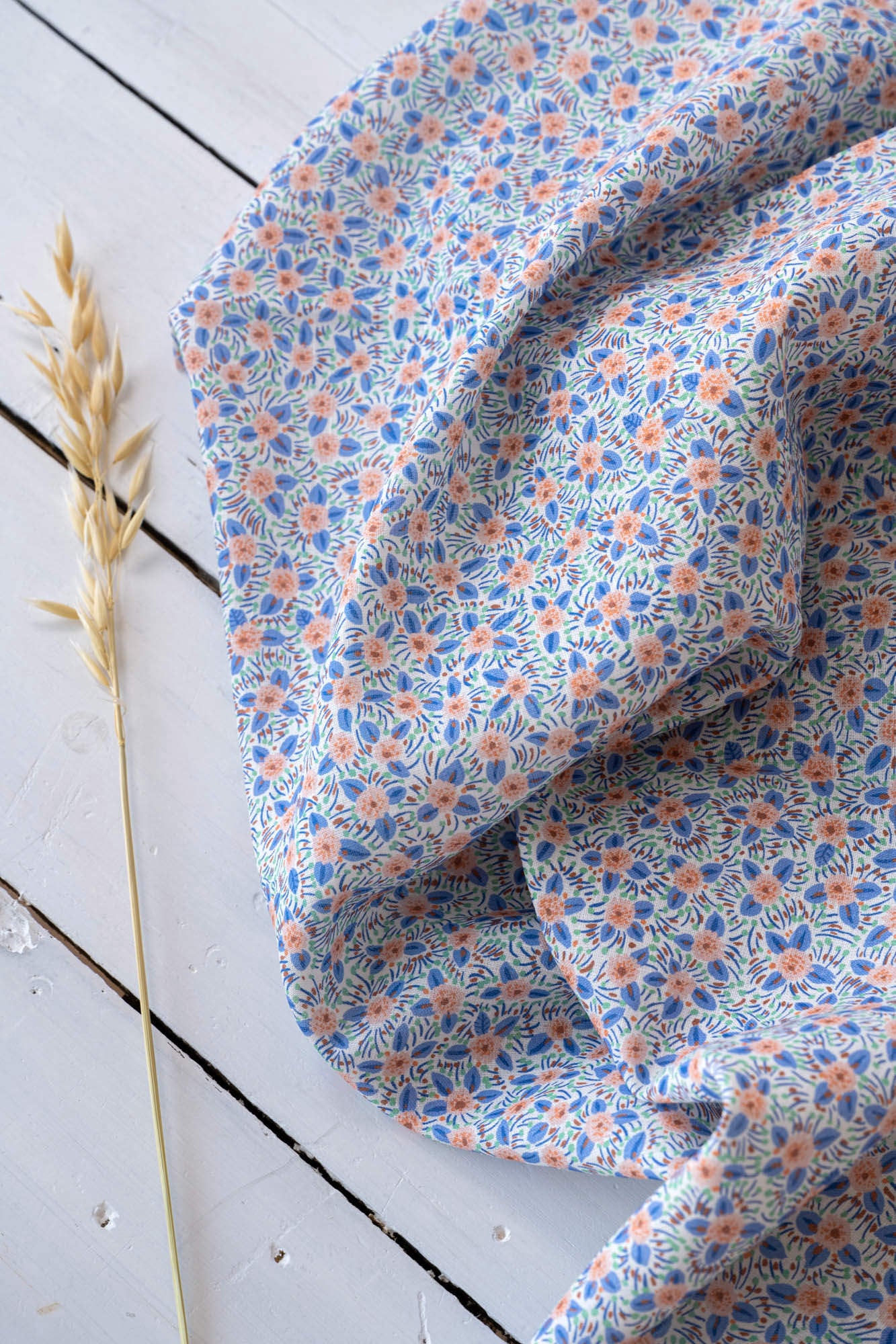 Lin Coton fleuri "Ty Loa" Bleu