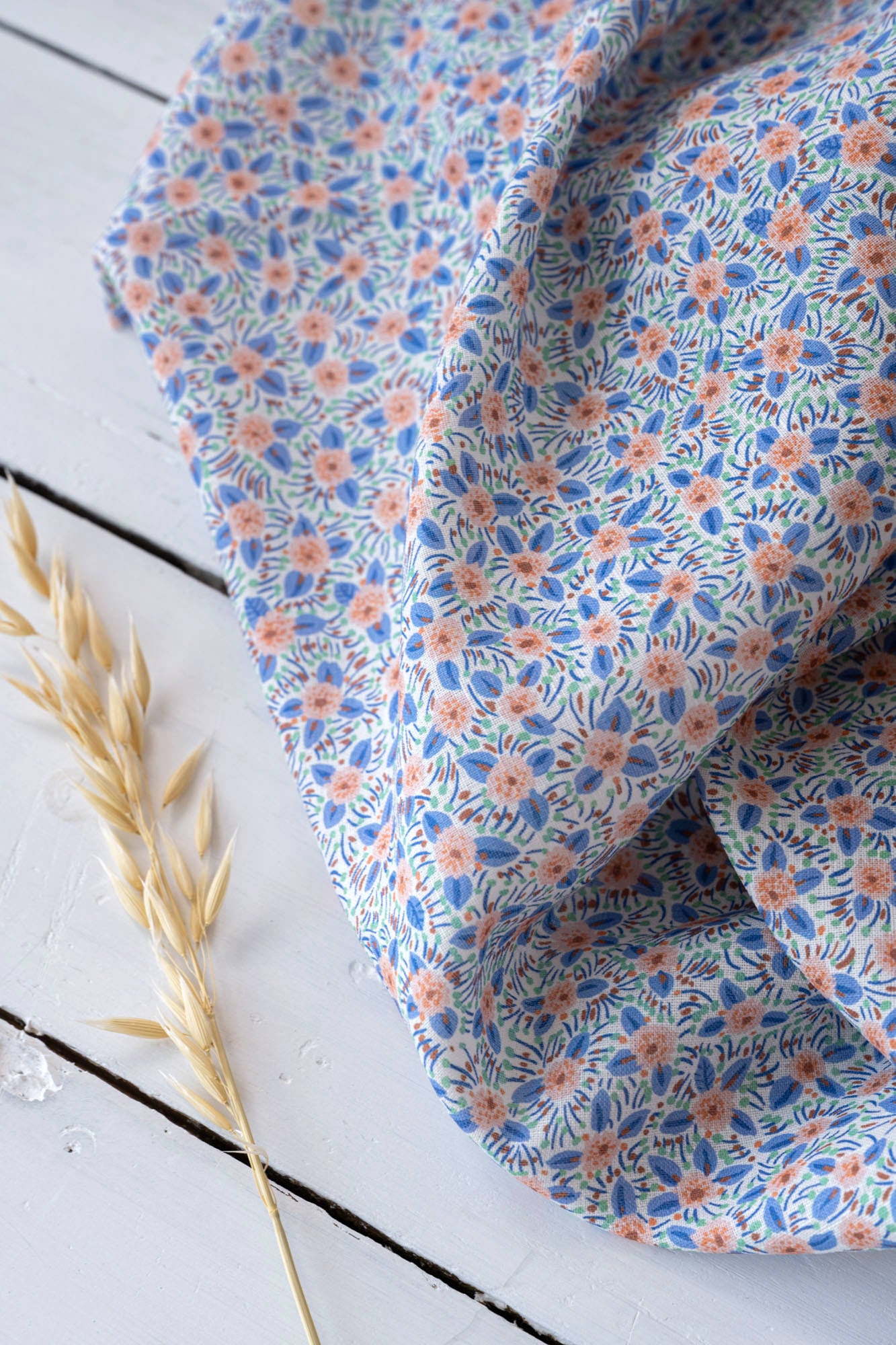 Lin Coton fleuri "Ty Loa" Bleu