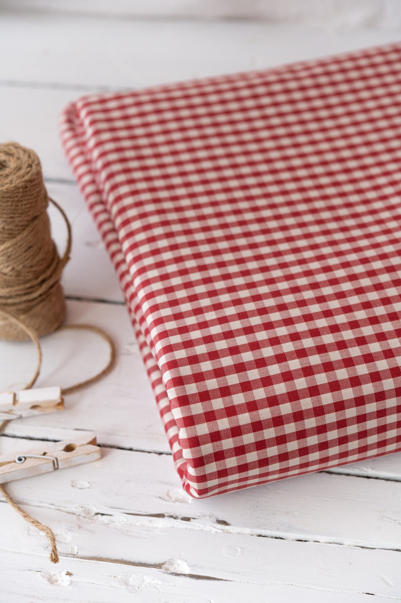 Tissu Vichy BIO rouge "griottes"