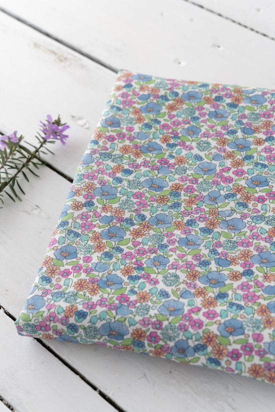 Voile de coton bio Gots "Fleurs Bleues"