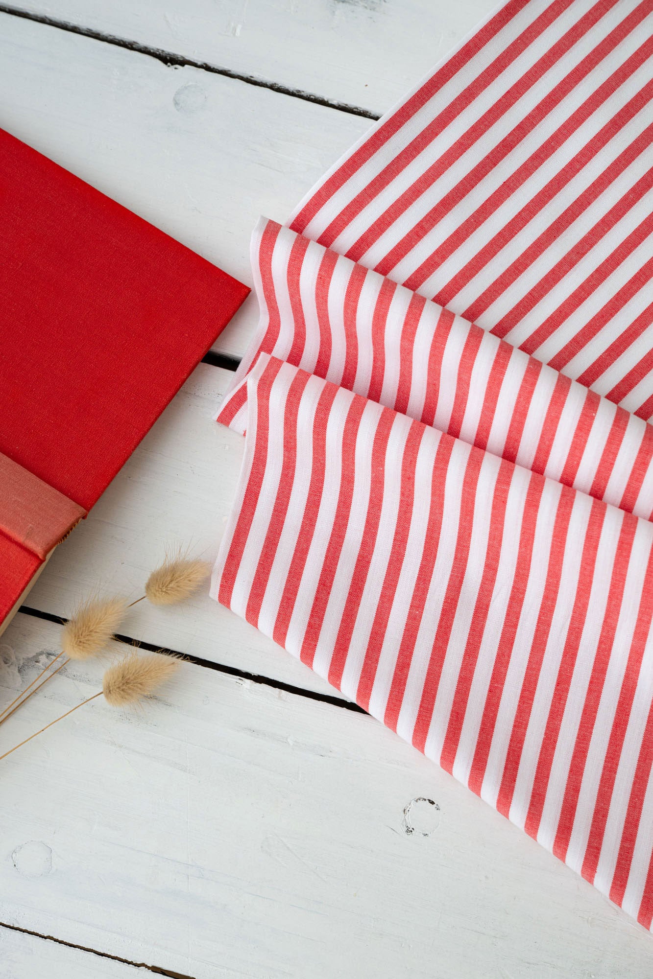 Popeline de coton à rayures rouge BIO "Zef"